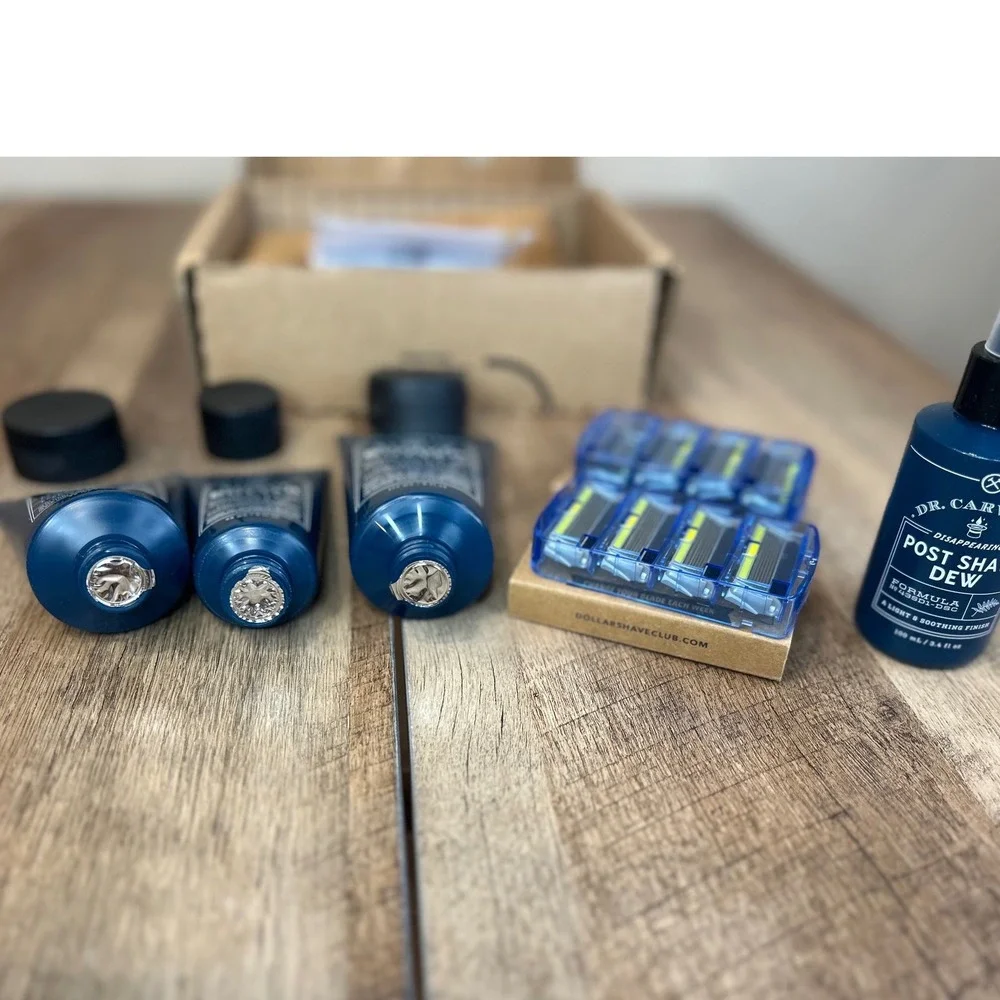 Dr Carvers Shave Butter Prep Scrub Post Shave Dew Razor Blade Set